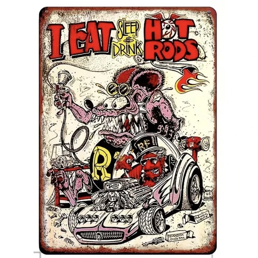 Sign Rat Fink Tin Wall Metal 8X12 Eat Sleep Drink Hot Rods Racing Man Cave Bar
